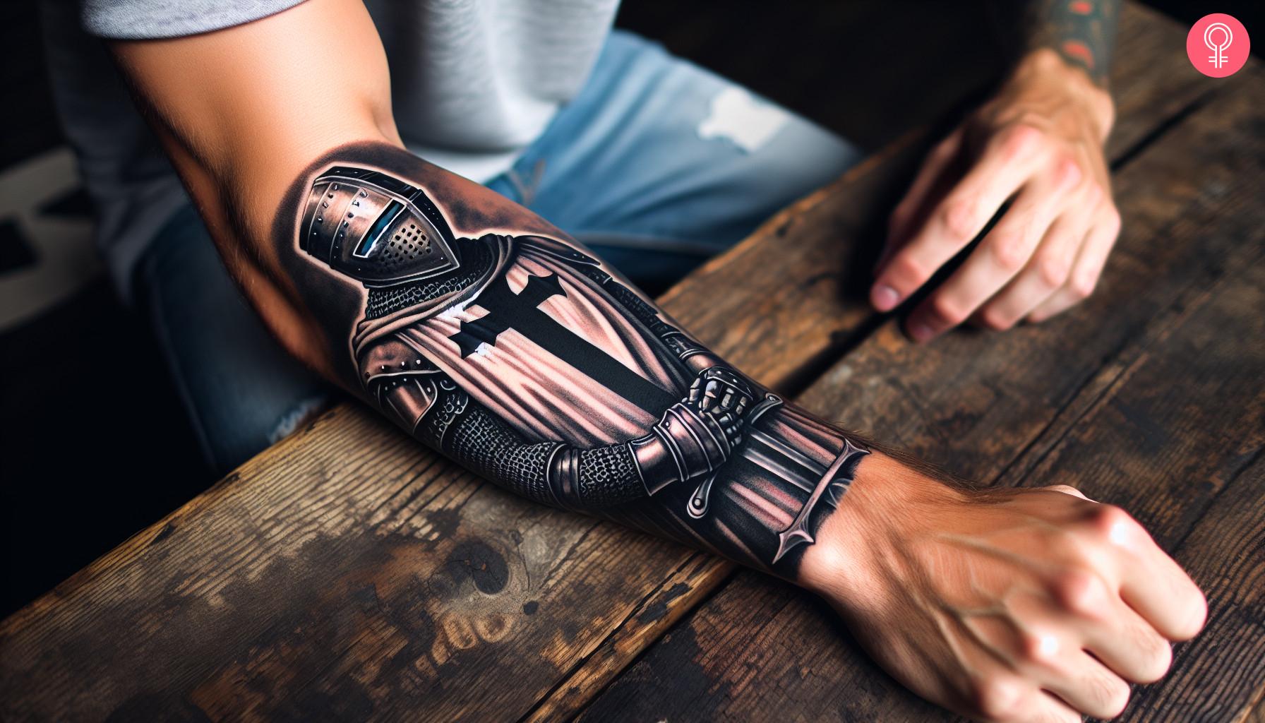 A realistic Templar tattoo on the forearm