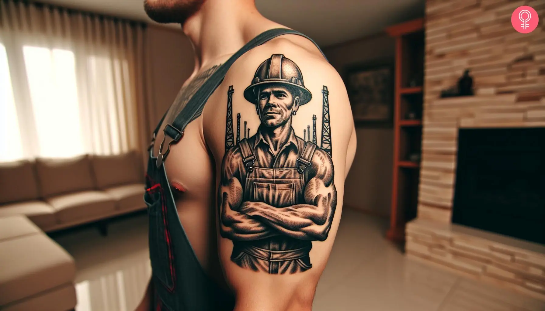 A roughneck badass oilfield tattoo on the arm of a man