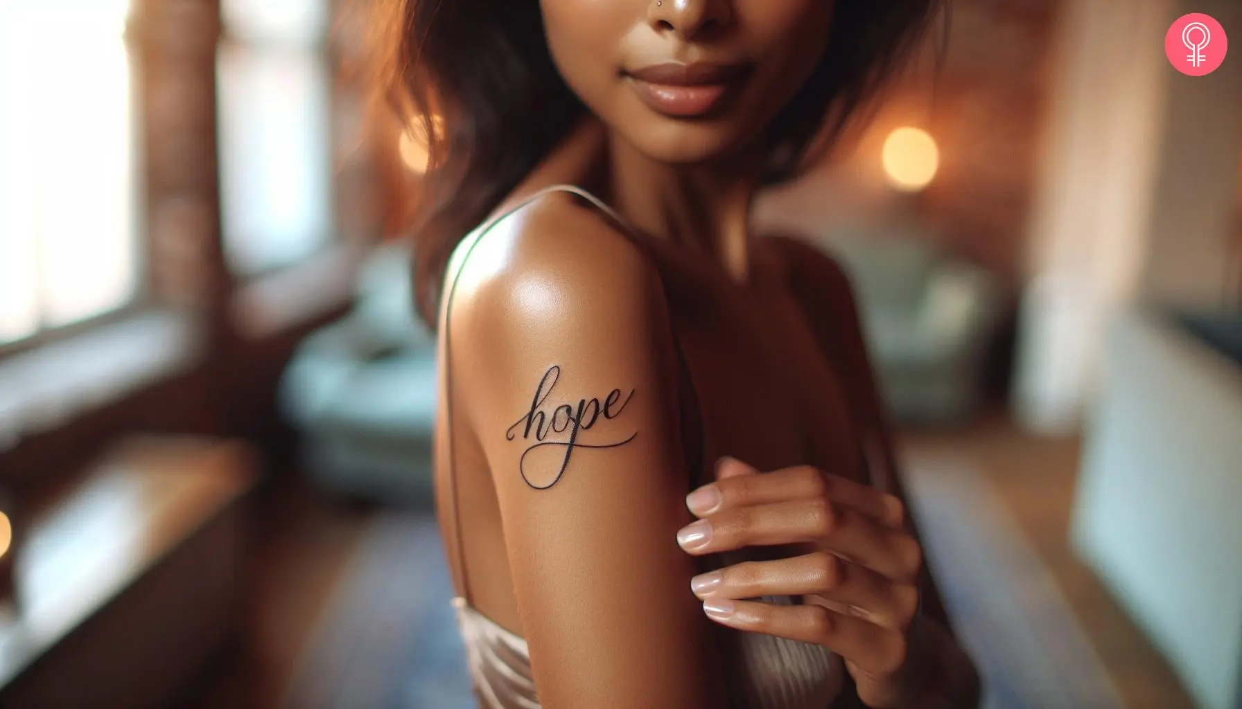 A simple black ink tattoo spelling ‘hope’ in beautiful cursive