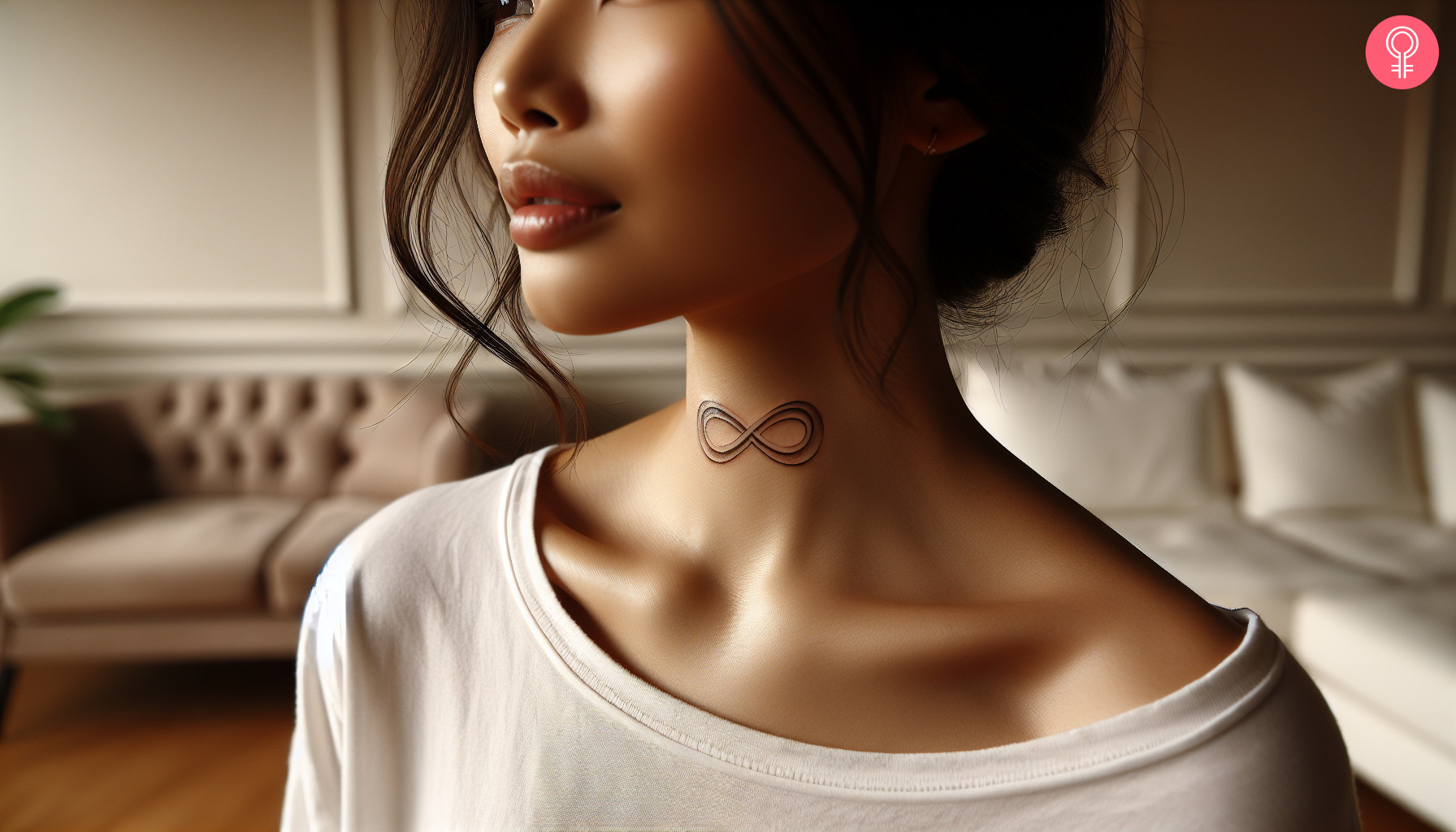 A simplistic double infinity tattoo on the neck