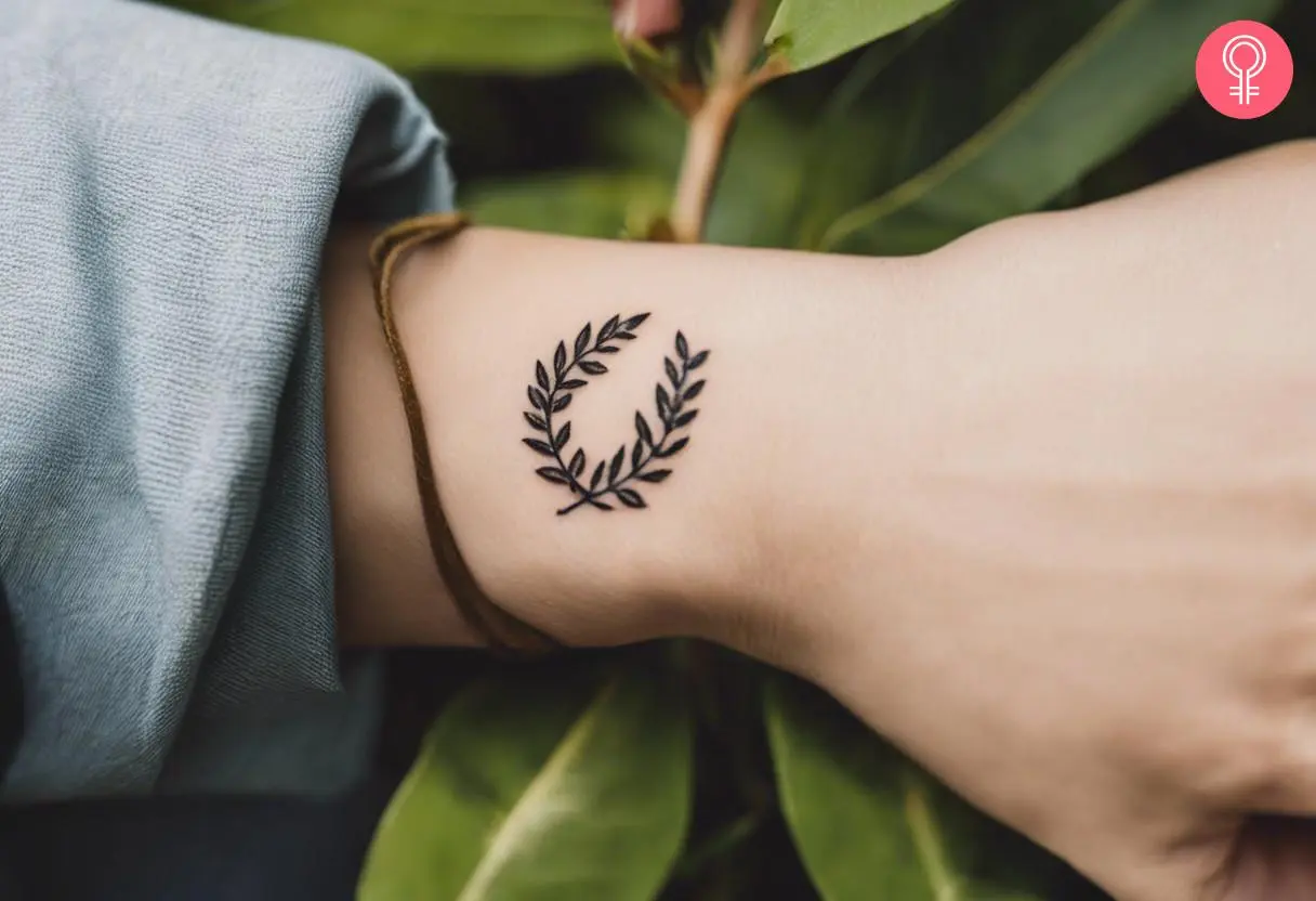 A small triumph tattoo on the wrist of a woman