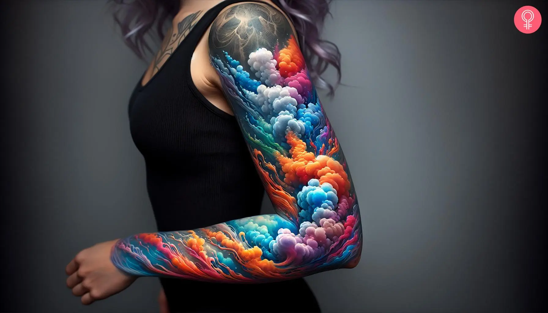 A smoke tattoo on a woman’s sleeve