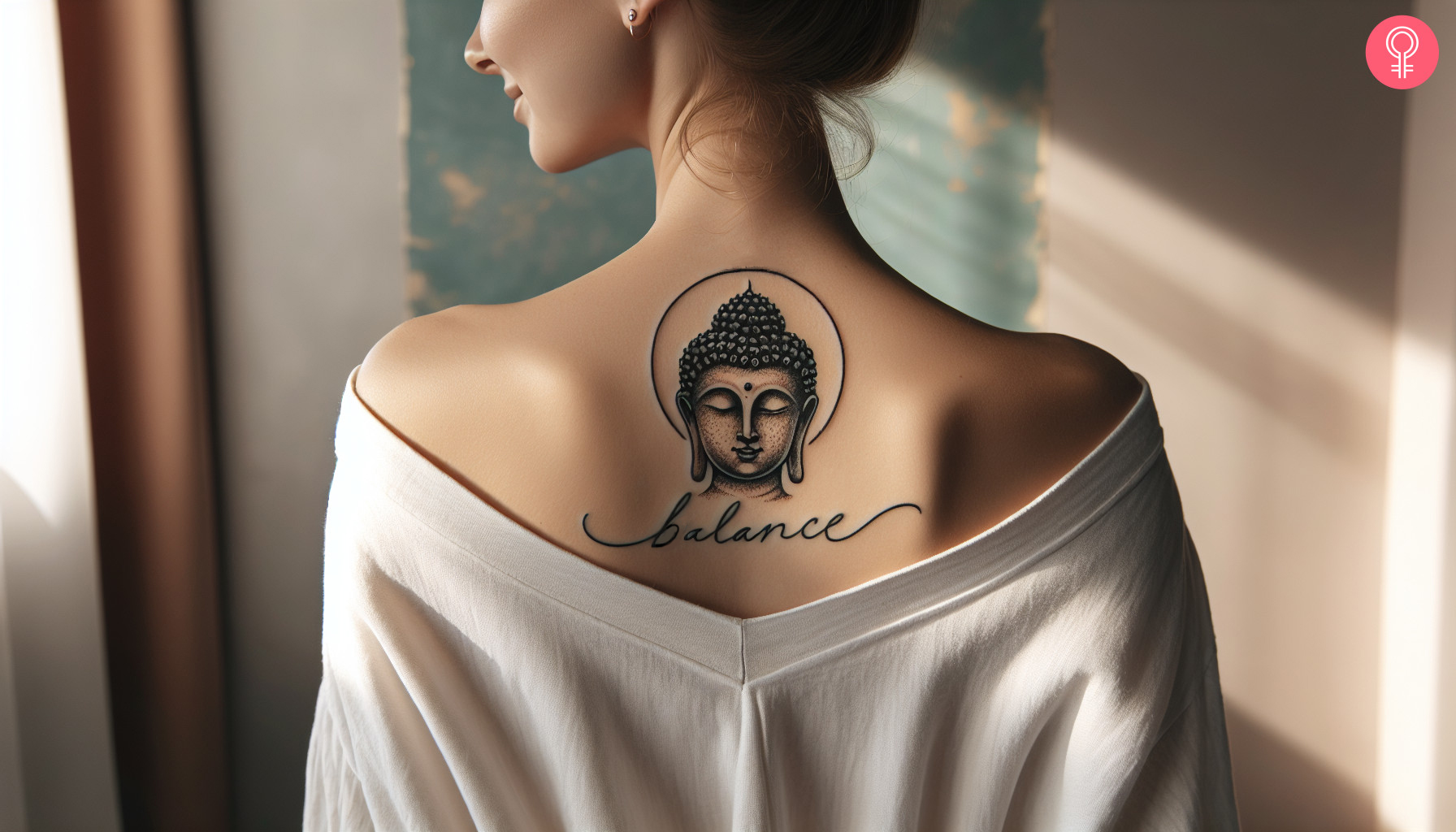 A spiritual balance tattoo featuring the Buddha