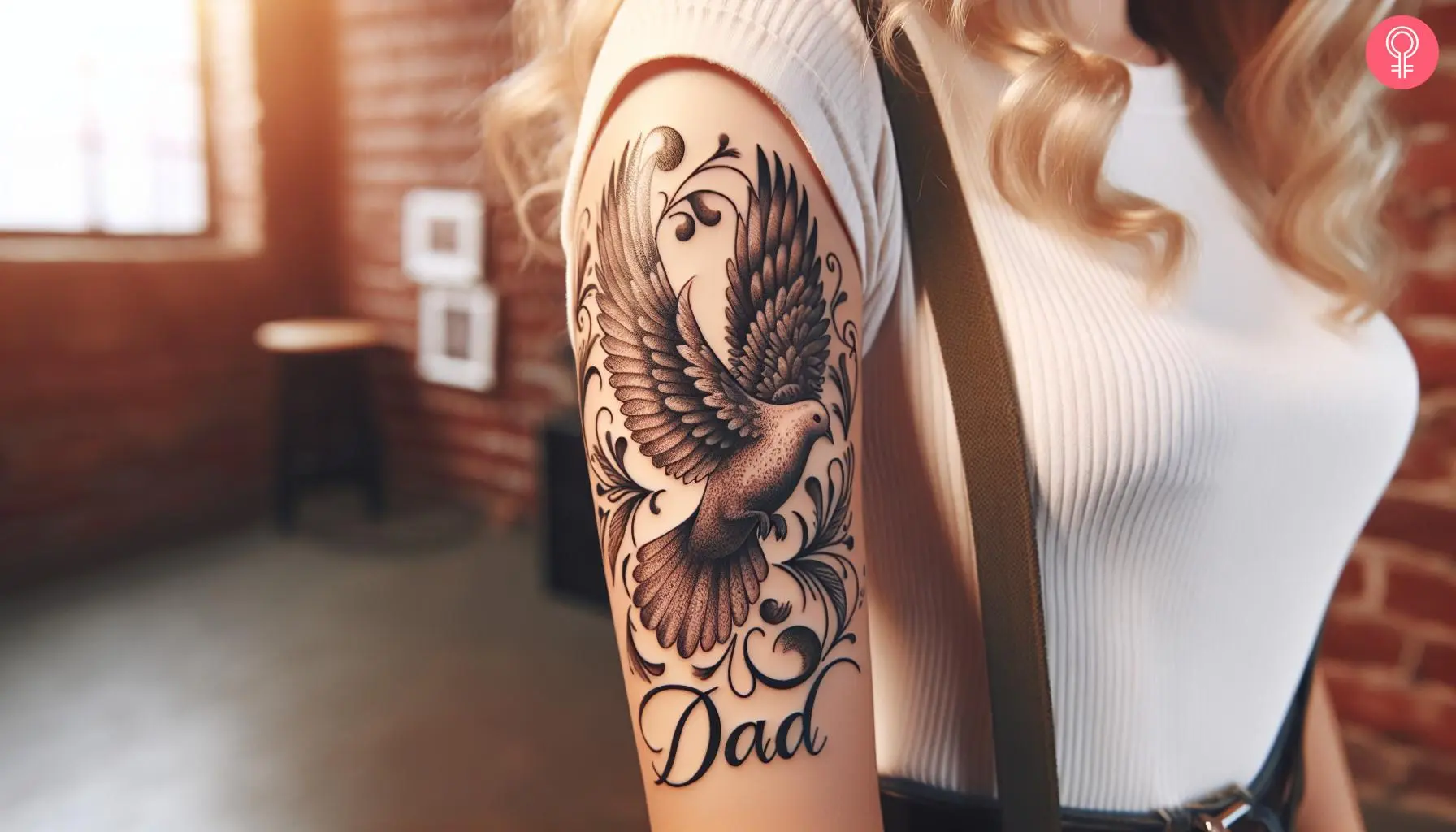 A tattoo in memory of dad on the upper arm