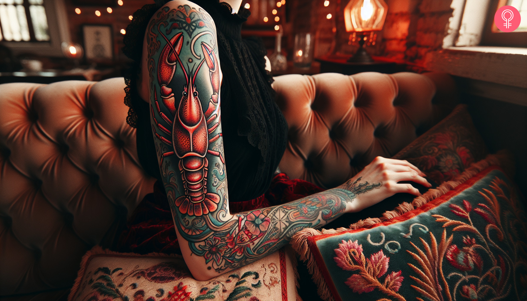 A traditional crawfish tattoo on a woman’s arm