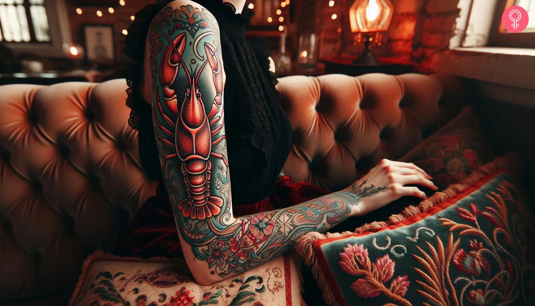 A traditional crawfish tattoo on a woman’s arm