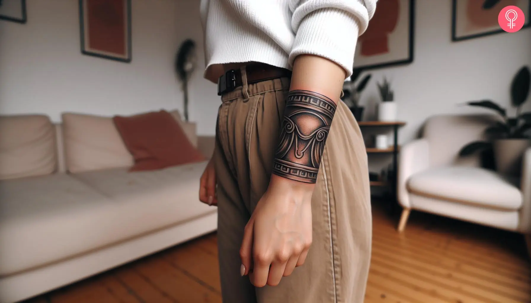 A traditional cuff tattoo inspired by battle armor