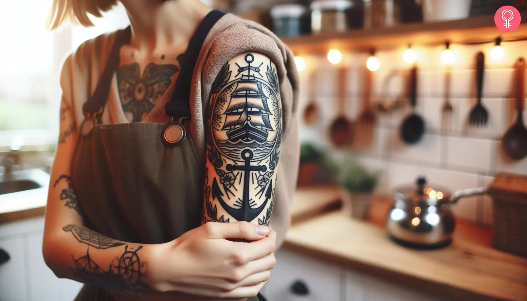 A traditional navy tattoo on the upper arm