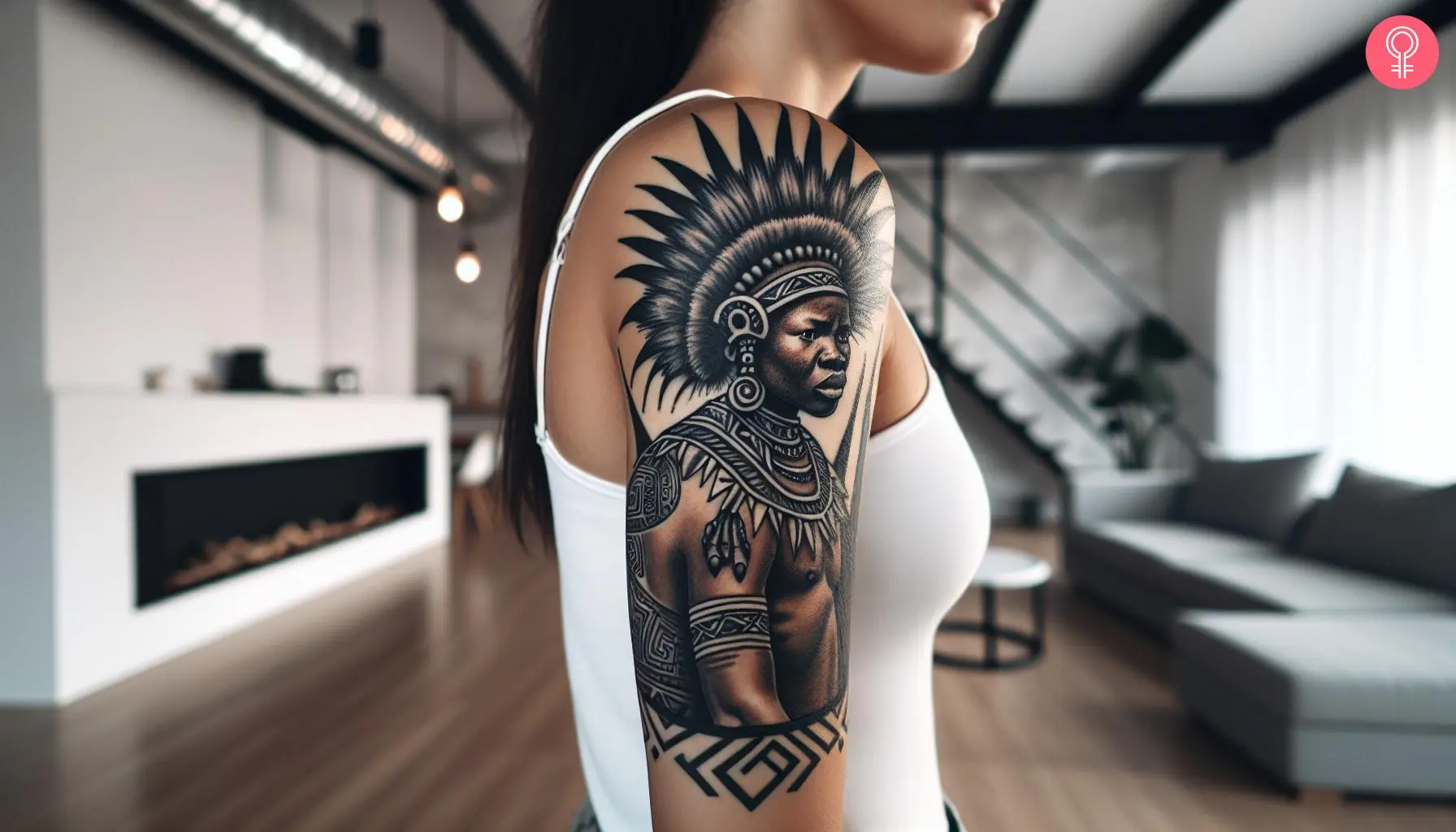 A tribal African warrior tattoo on the arm