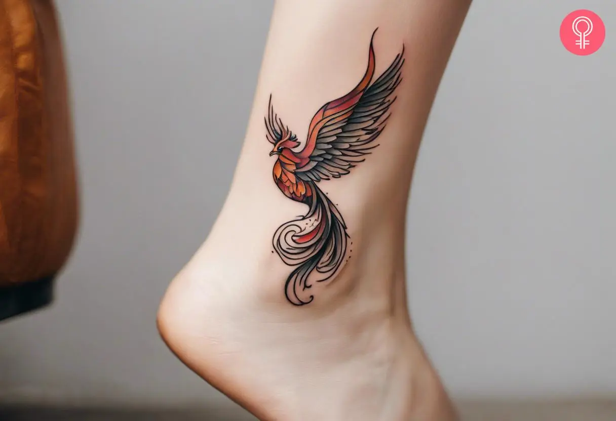 A triumph tattoo on the ankle of a woman