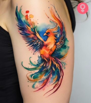 A victory tattoo on the upper arm of a woman