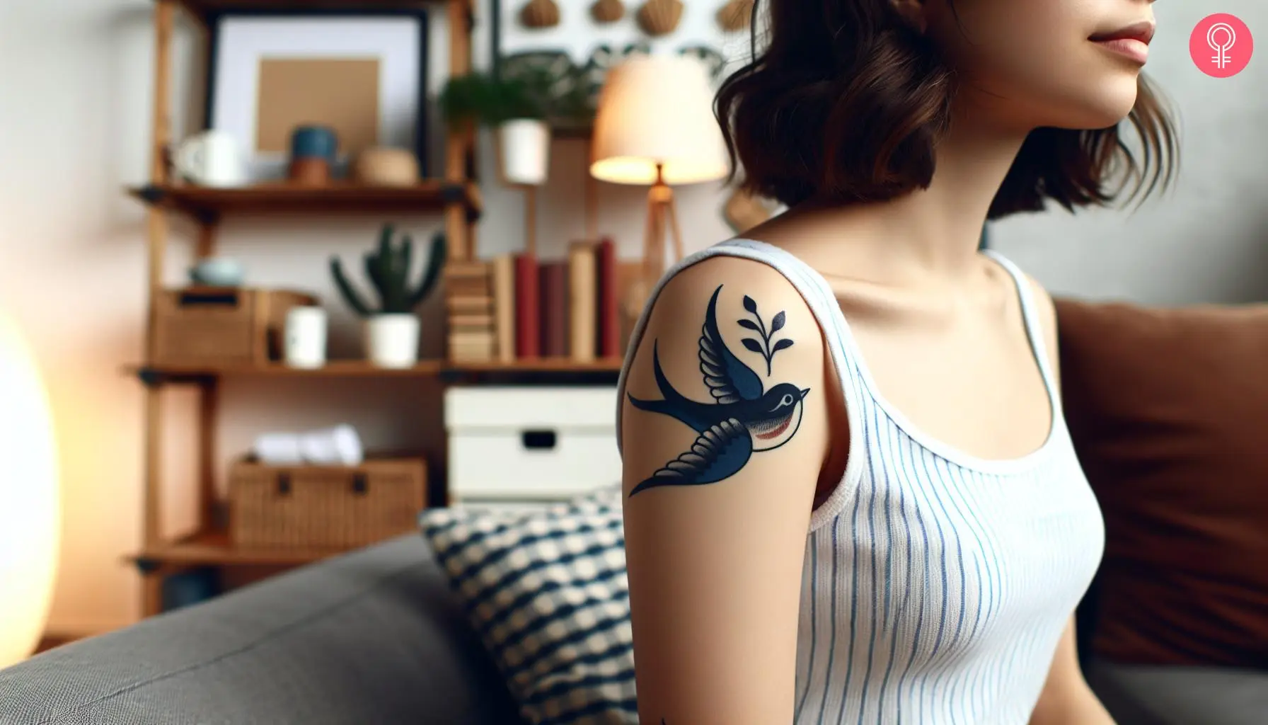 A unique navy tattoo on a woman’s upper arm