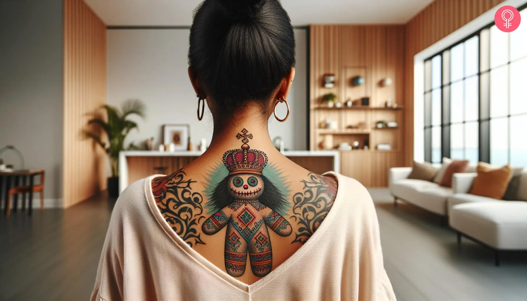 A voodoo queen tattoo on the back