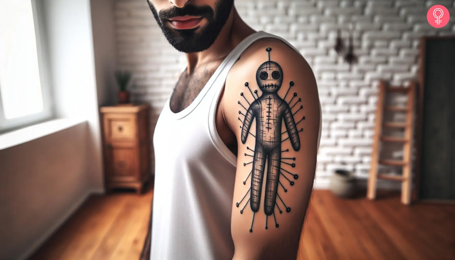 A voodoo tattoo for men on the upper arm