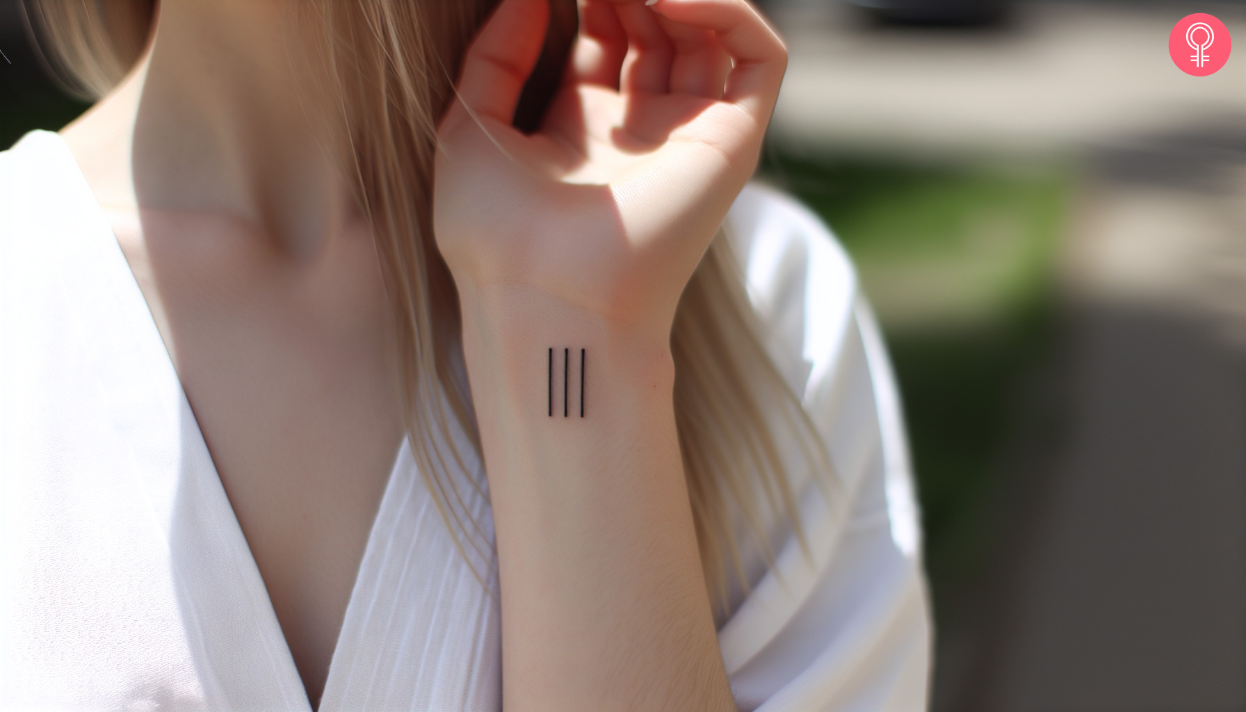 A woman with a 111 intuition tattoo on her wrist