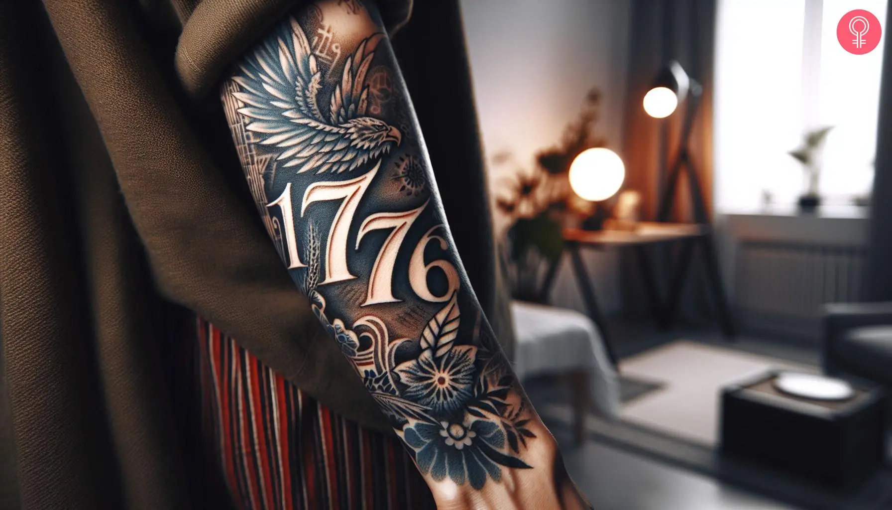 A woman with a 1776 tattoo on her arm