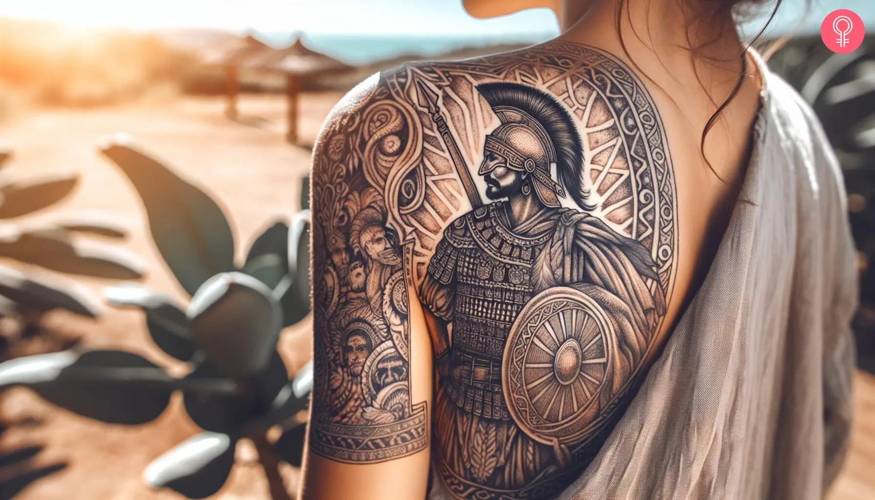 A woman with a Turkish Ottoman tattoo on her shoulder