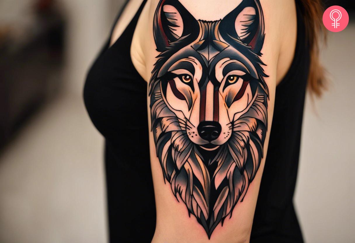 A woman with a Turkish wolf tattoo on her arm