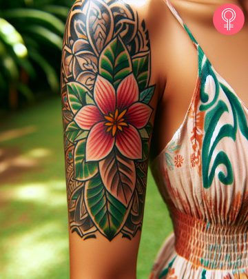 A woman with an island tattoo on her arm