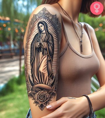 A waterfall tattoo design on the arm of a woman