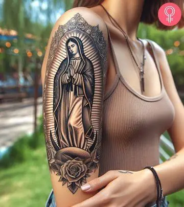 A woman with a Jesus tattoo on her arm