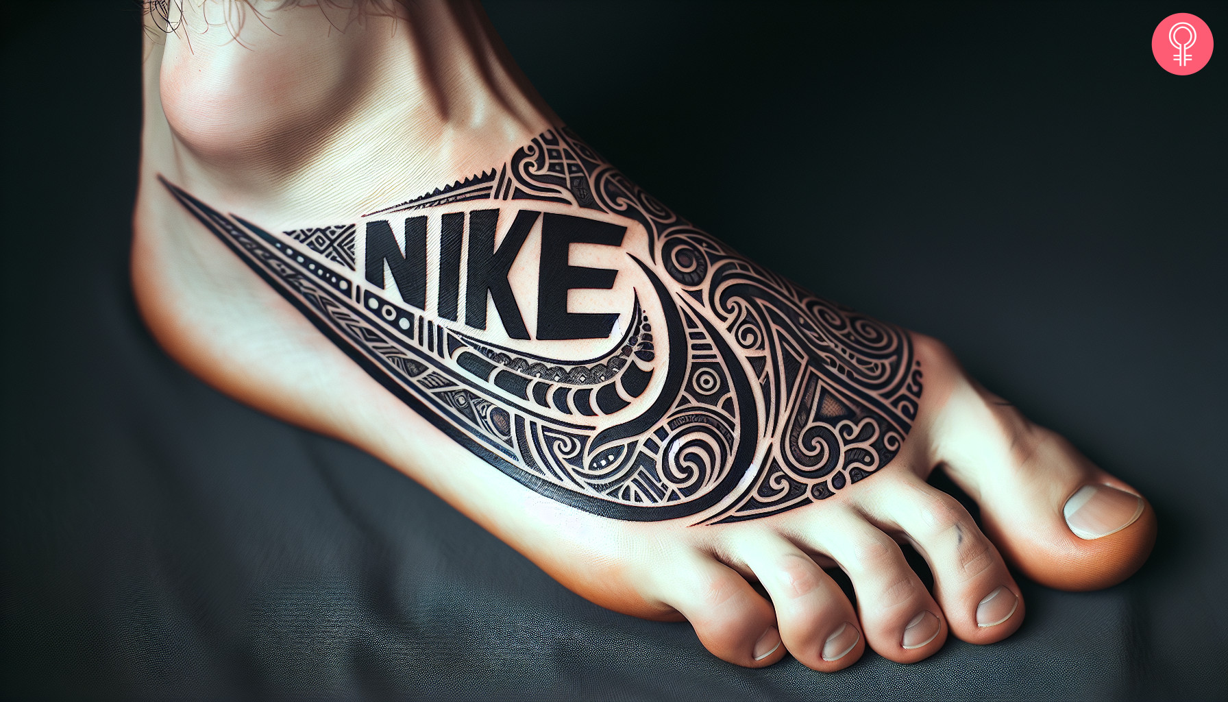 A woman with a nike tattoo on her foot