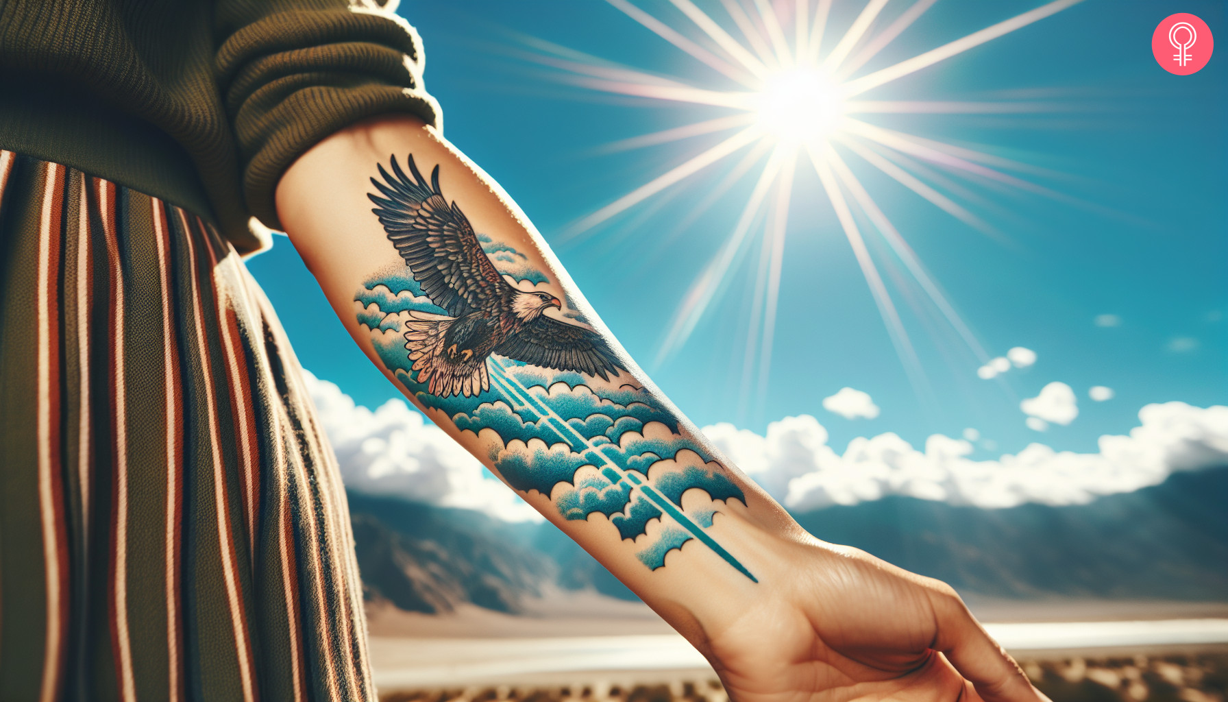 A woman with a thin blue line eagle tattoo on her forearm