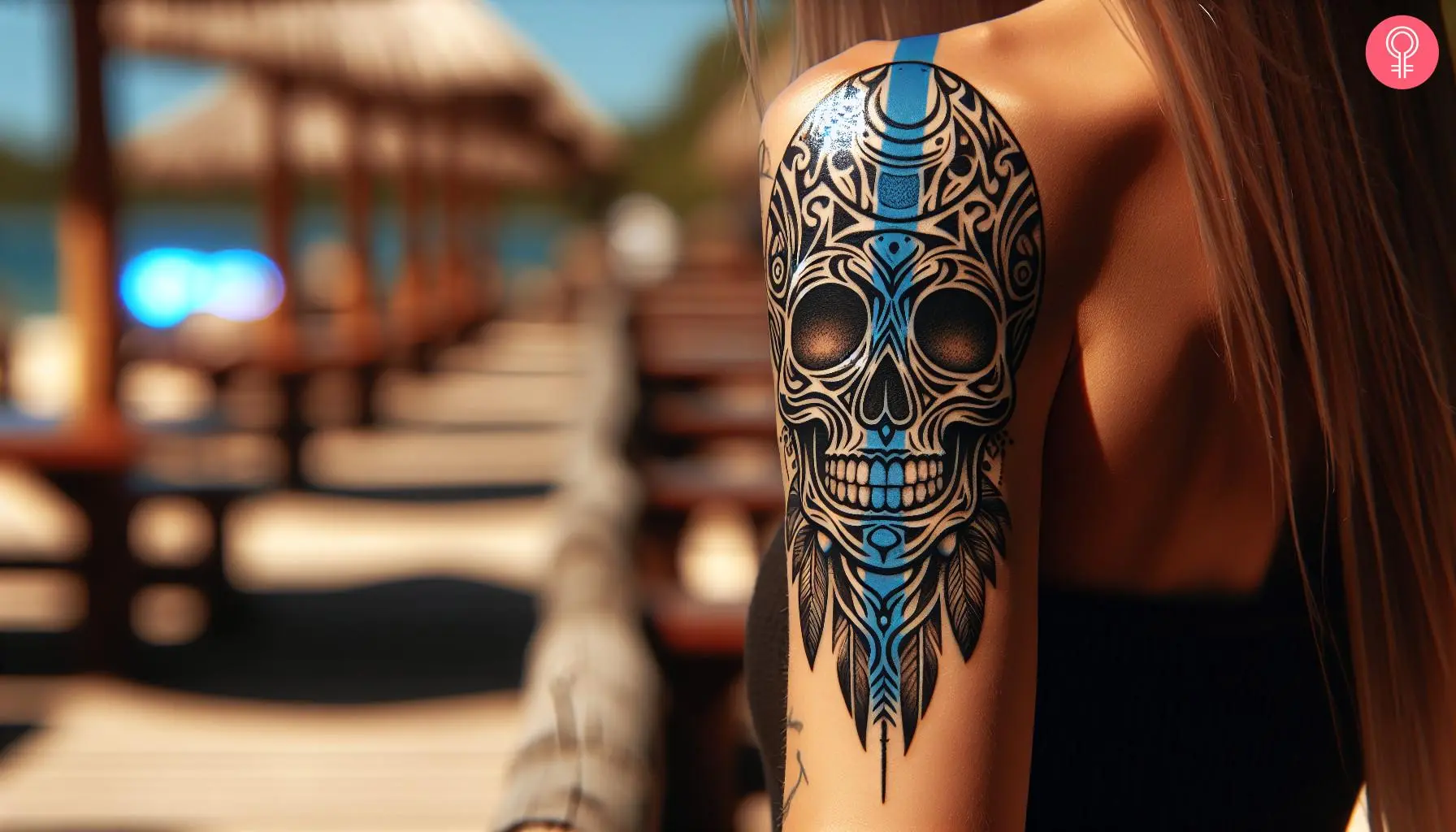 A woman with a thin blue line skull tattoo on her forearm