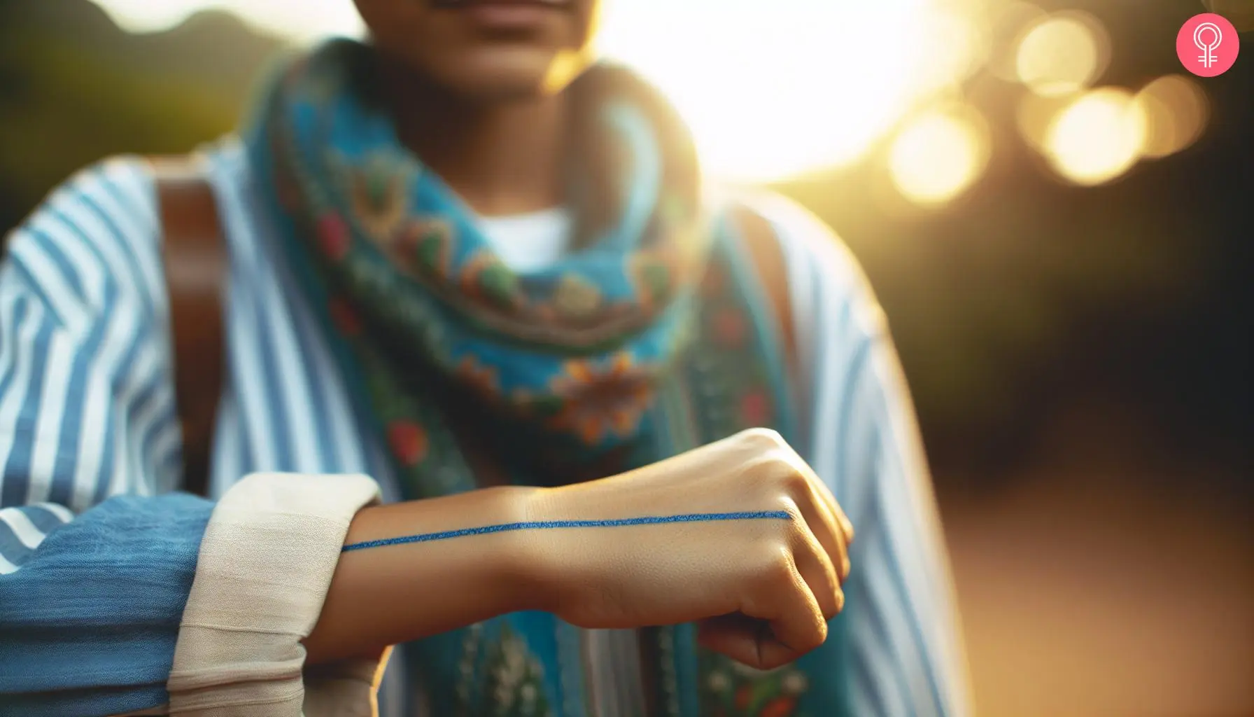 A woman with a thin blue line tattoo on her wrist