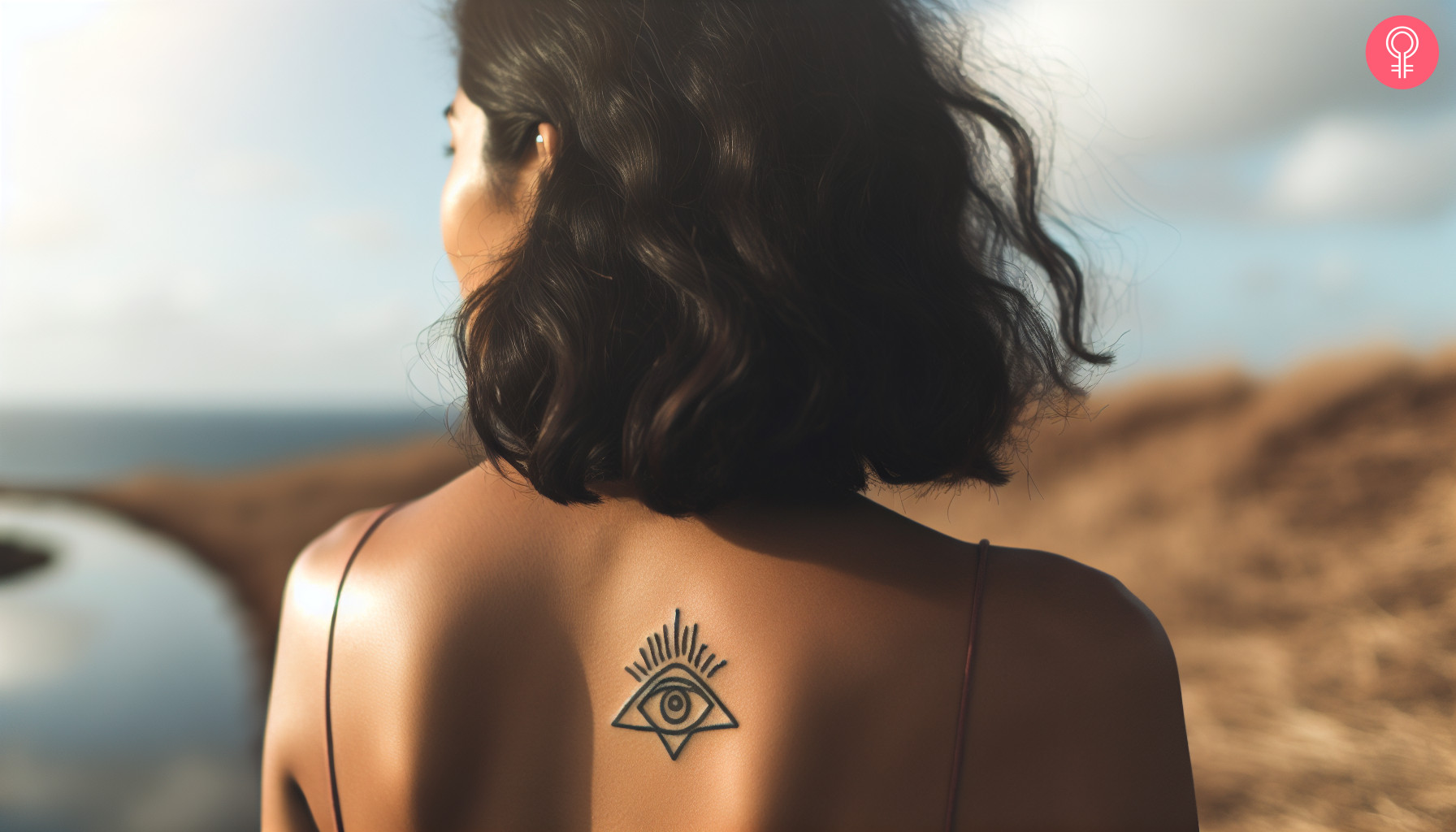 A woman with a third eye intuition tattoo on her back