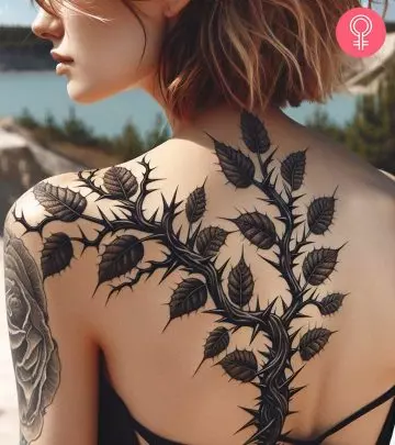 Rose shoulder tattoo design on a woman’s back