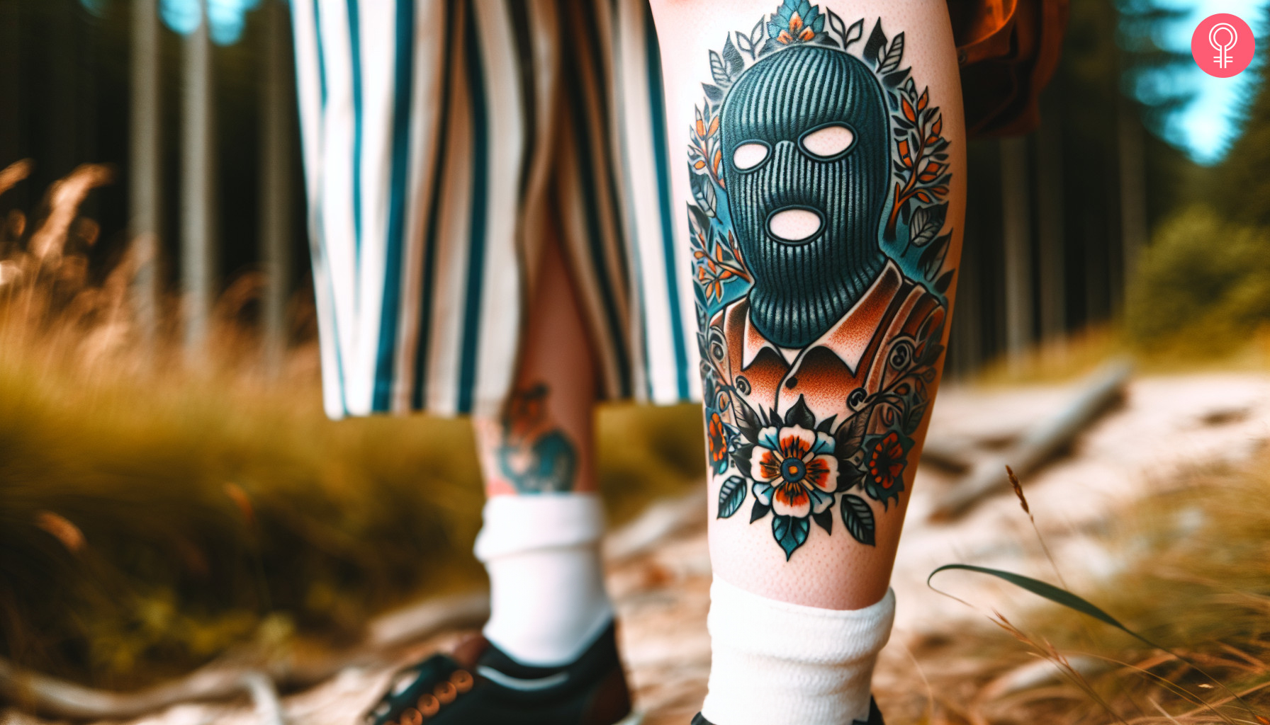 A woman with a traditional tattoo on her calf