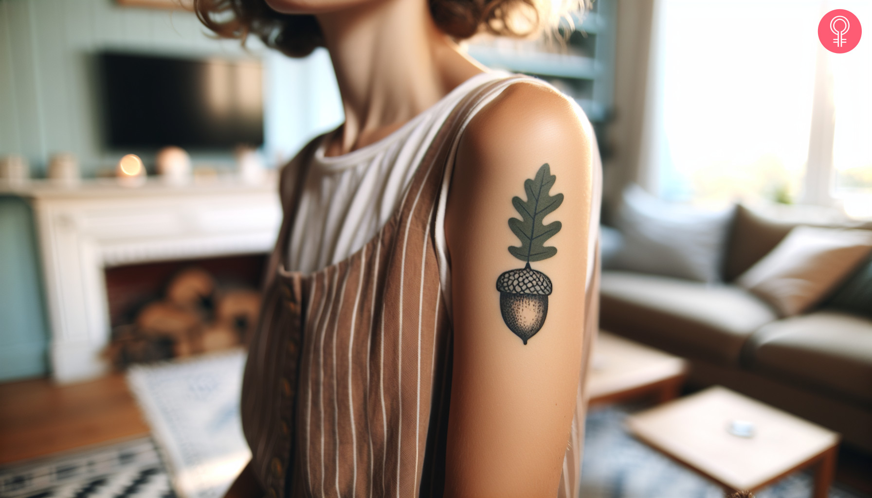 Acorn and Oak leaf tattoo on the upper arm