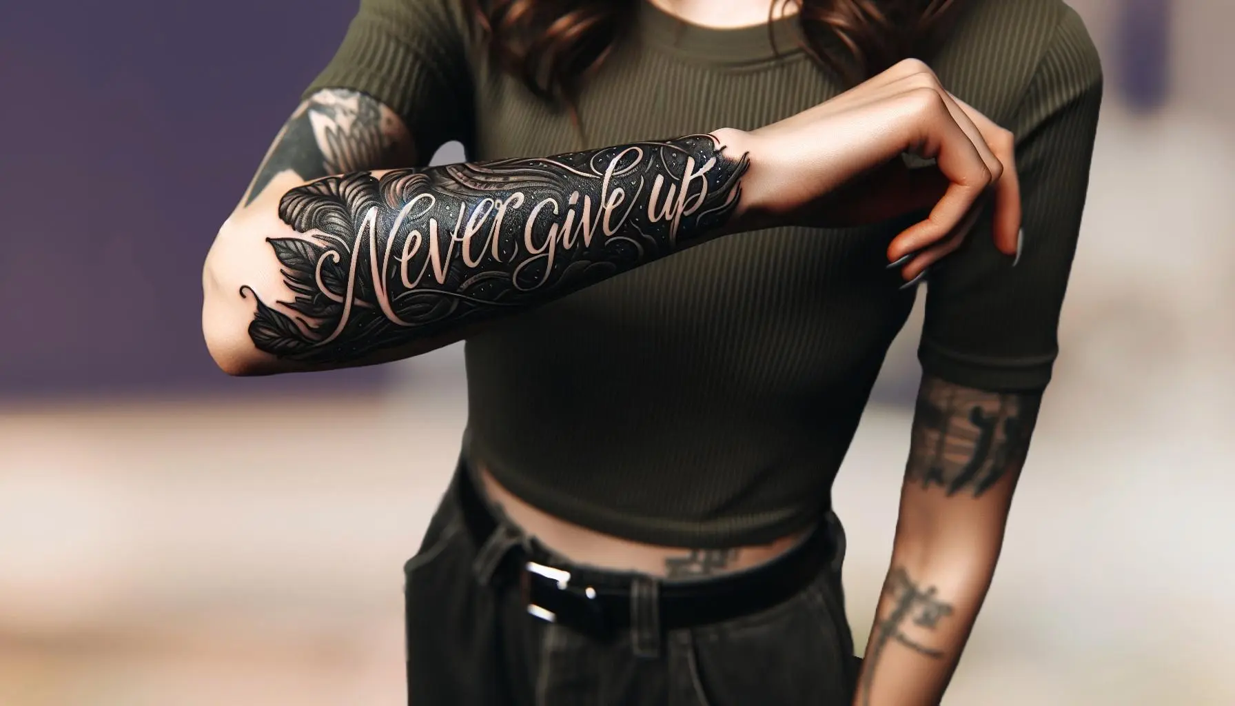 Aesthetic never give up tattoo on the forearm