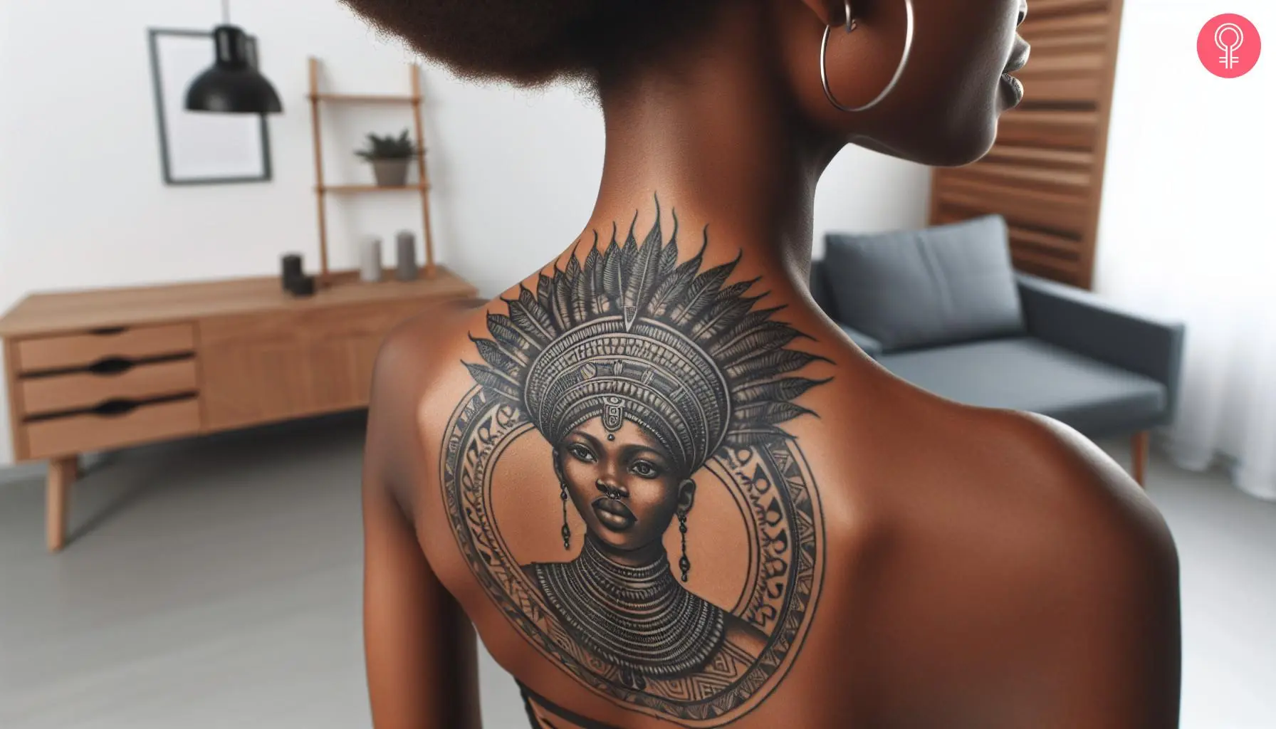 African queen black female warrior tattoo on the back