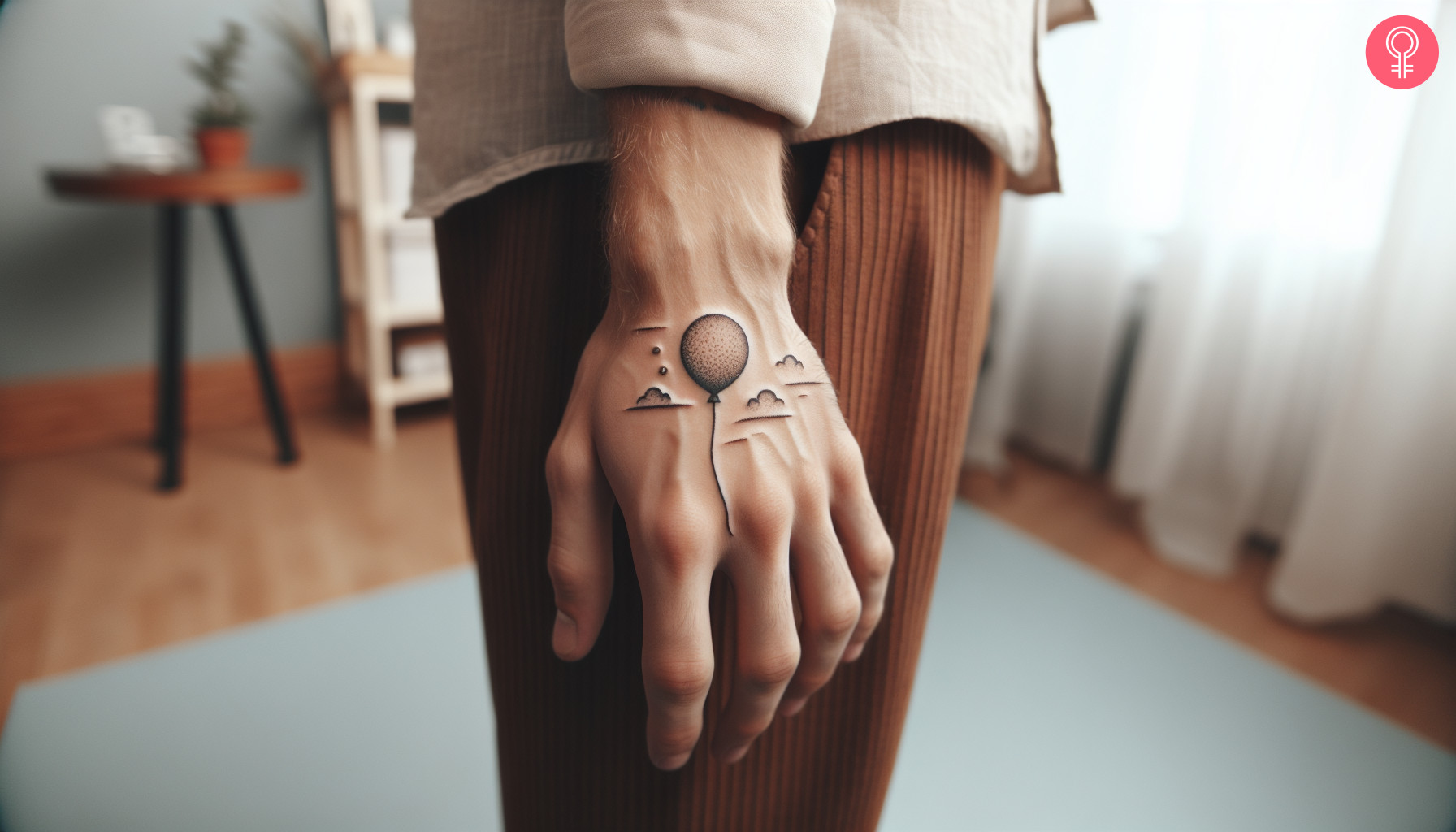 Air sign tattoo on the hand of a man