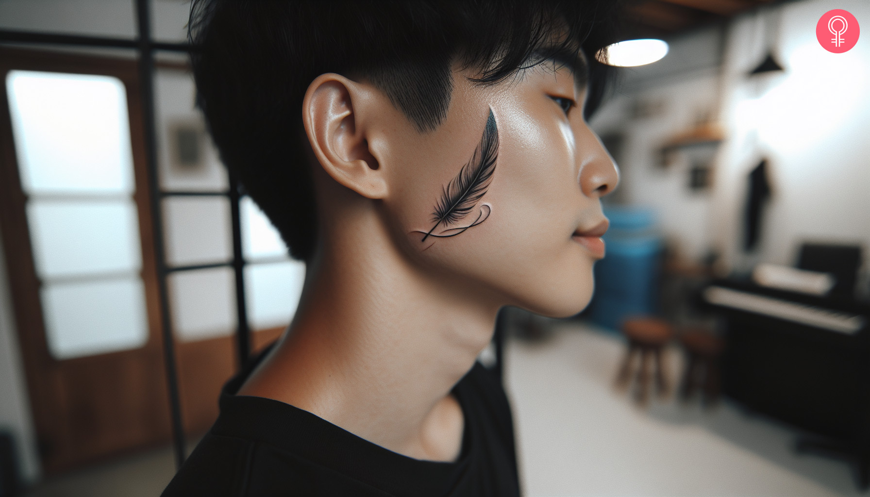 Air sign tattoo on the cheek of a man