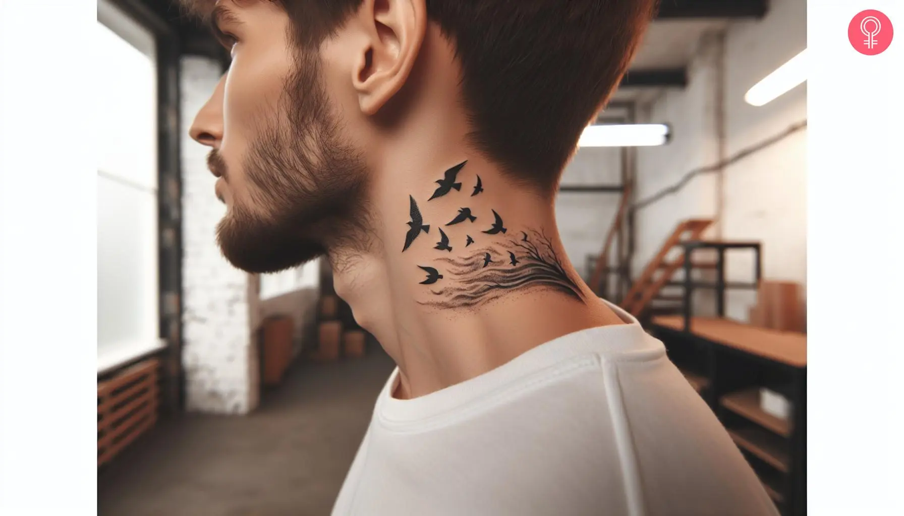 Air sign tattoo on the neck of a man