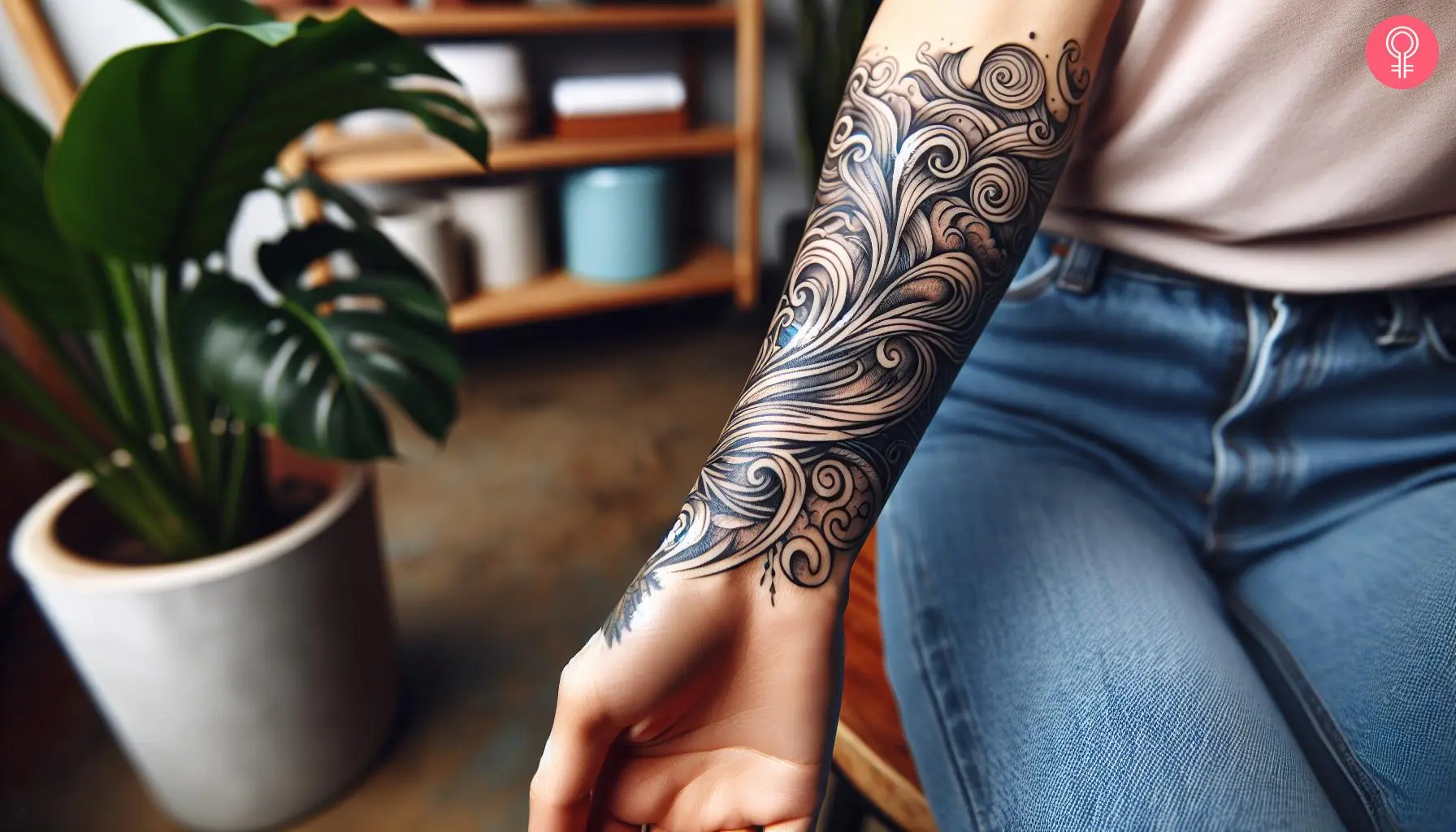 Air wind tattoo on the forearm of a woman