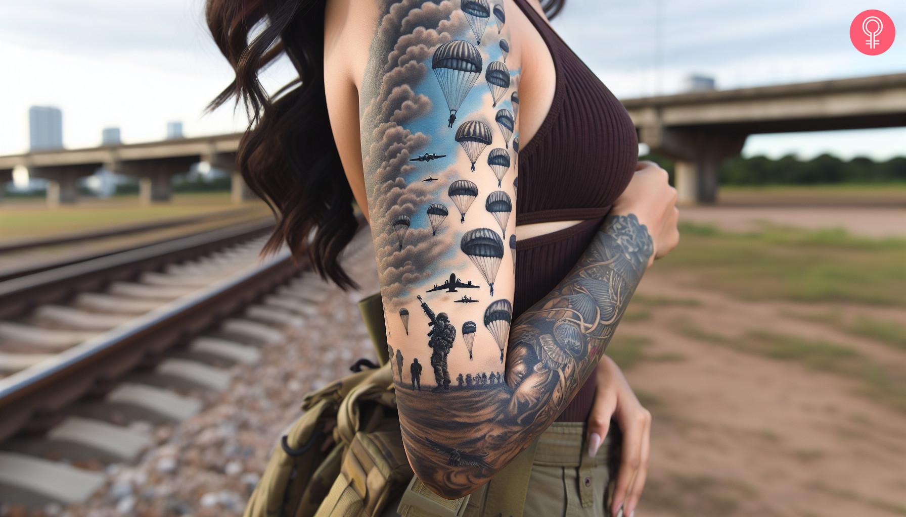 Airborne tattoo on the sleeve of a woman