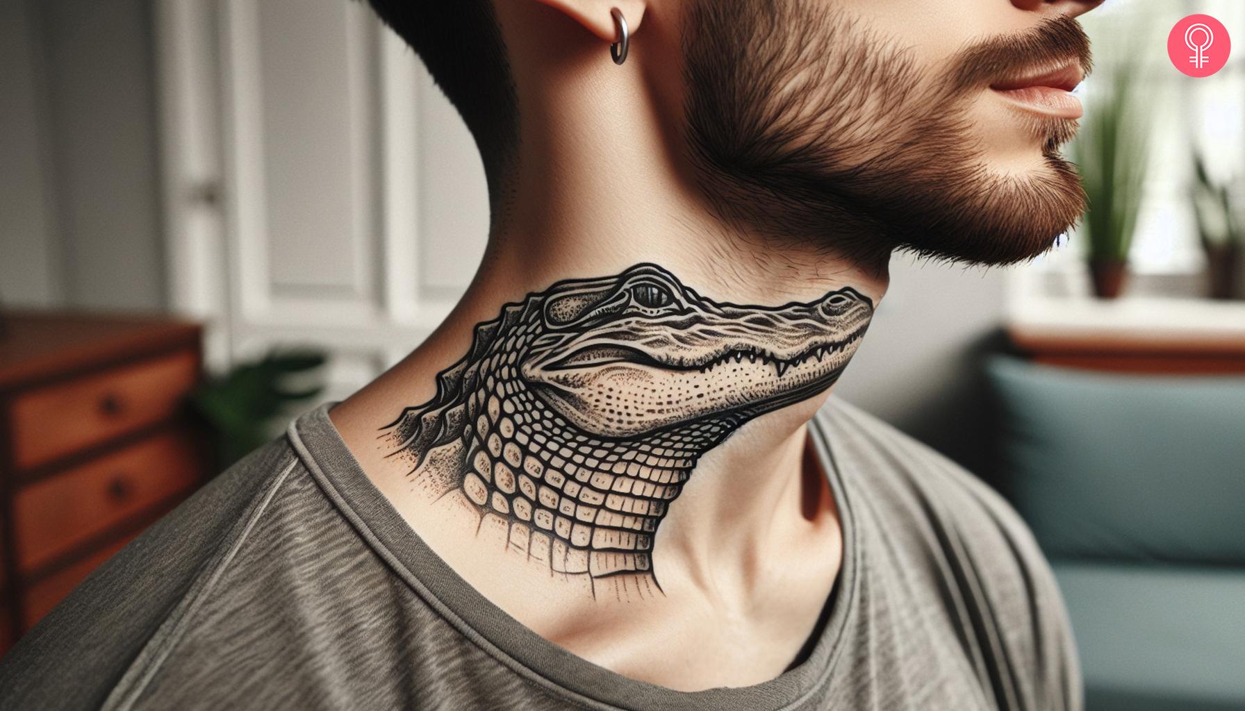 Alligator tattoo on the neck