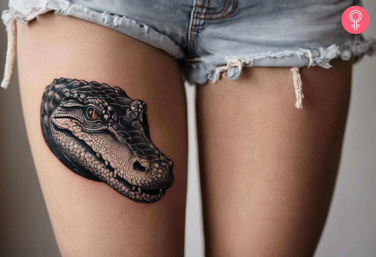 Alligator tattoo on the thigh