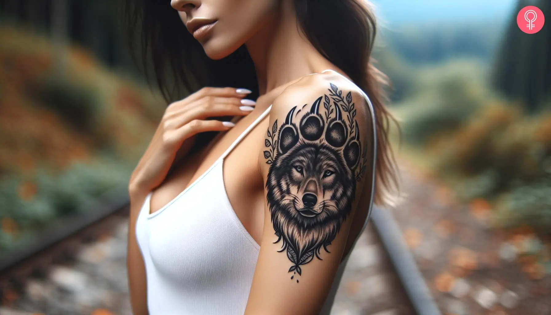 Alpha wolf paw tattoo on the upper arm of a woman