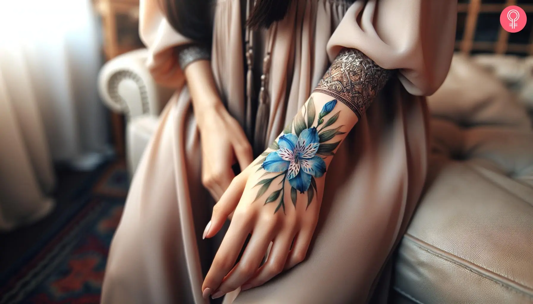 Alstroemeria tattoo on the hand of a woman