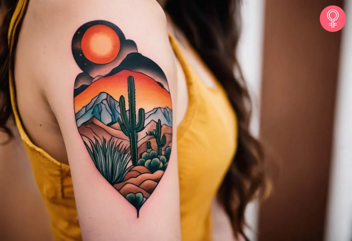 American traditional desert tattoo on the upper arm