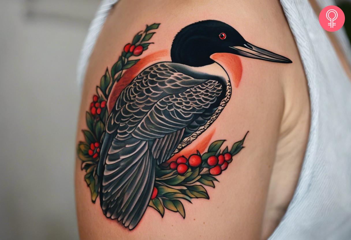 An American traditional loon tattoo