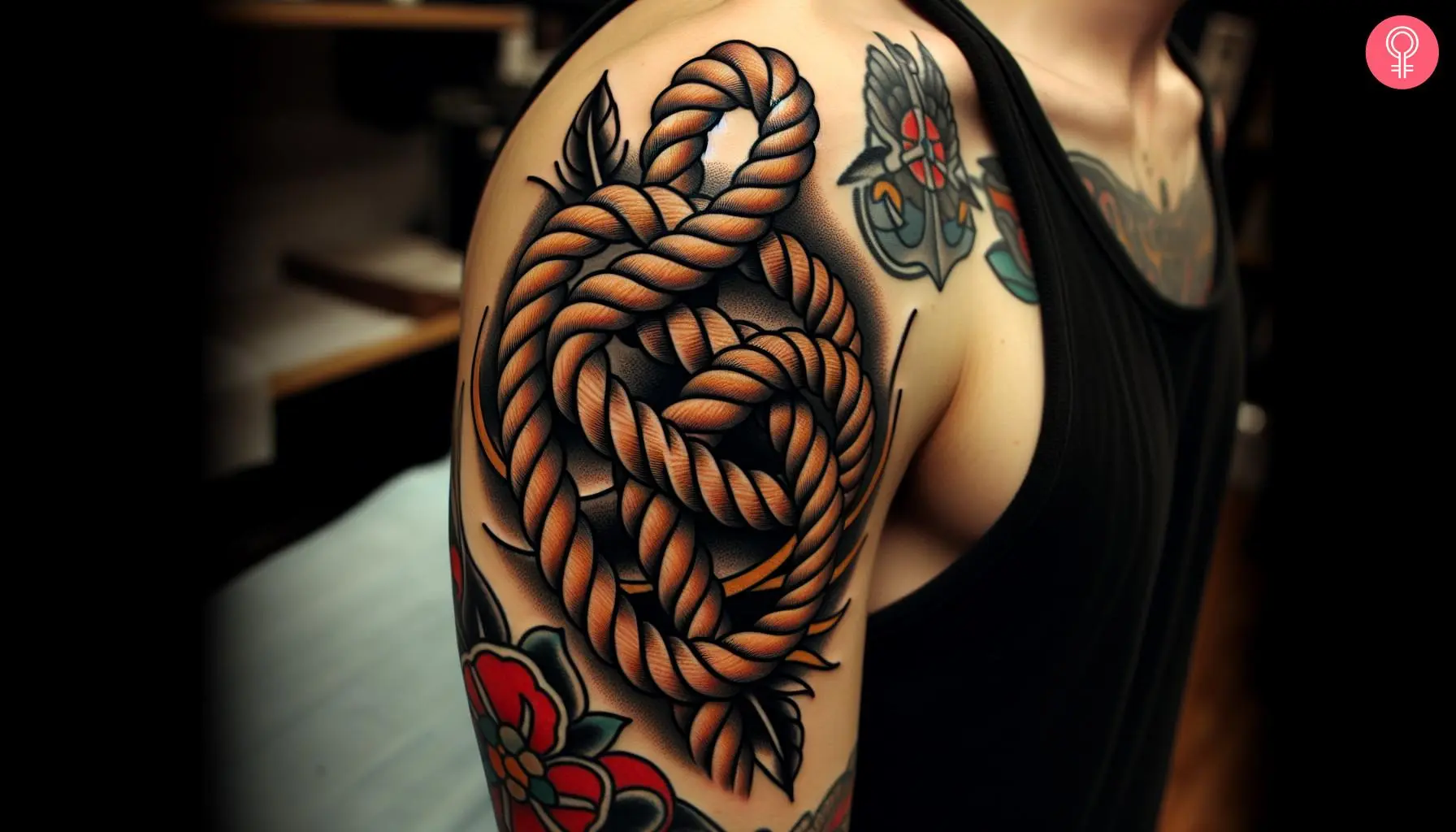 An anchor rope tattoo on a man’s upper arm