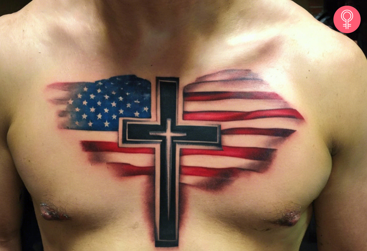 American flag tattoo on the chest