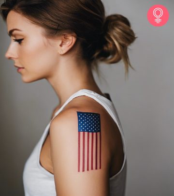 Woman with skull tattoo on her upper arm