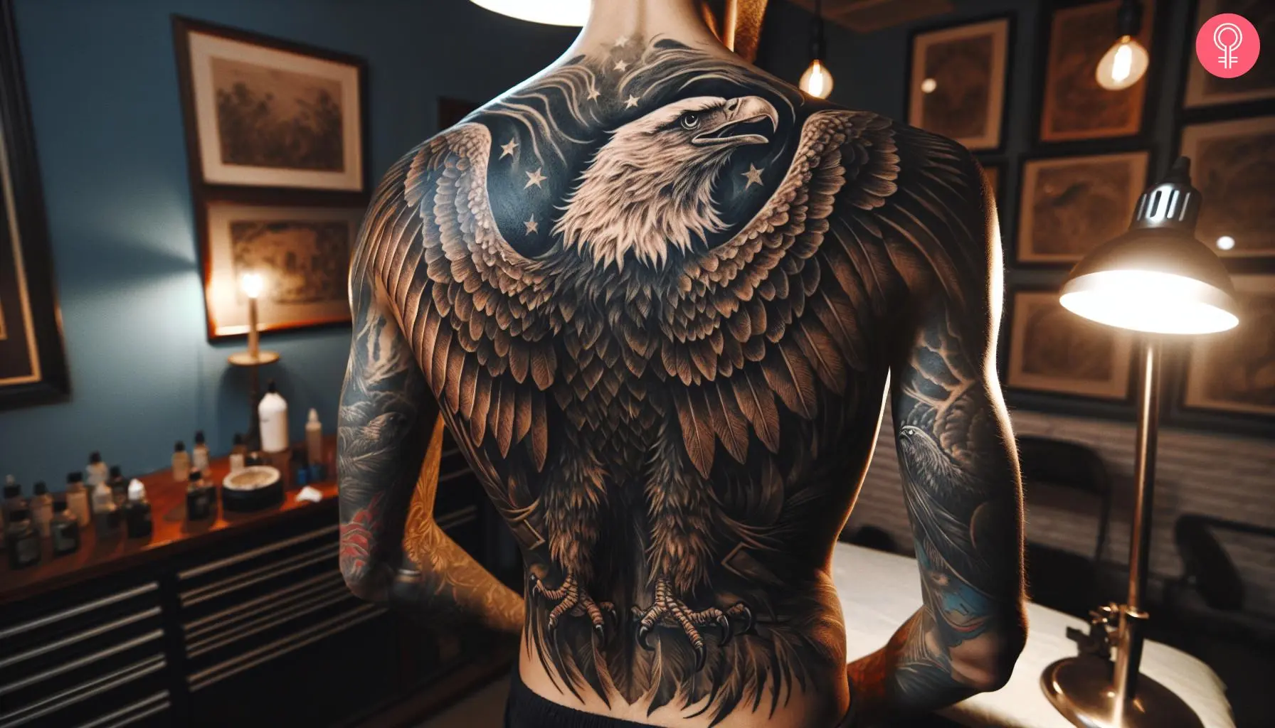 American traditional tattoo on the back of a man